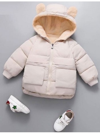 Молочная детская куртка капюшоном с ушками